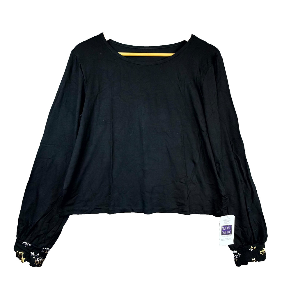 Hanky Panky‎ Startrix Pajama Top Women Small Black Soft Modal Stars Loungewear